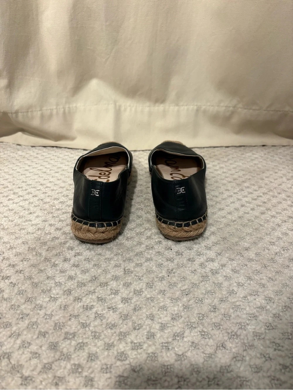 Sam Edelman Black Leather Espadrille Slip-Ons with Braided Tan Toe